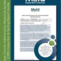 An image of a report cover titled Mold Inspection and Testing Report: CIRS Protocol. It features detailed text and a blue and green circular design in the lower right corner. Vertical text on the left reads CIRS Inspection & Assessment Guide, highlighting the importance of thorough sampling.